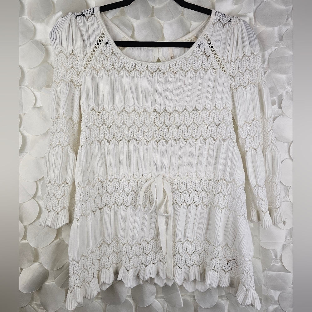 Free People Boho White Lace Blouse | XS | Romantic Crochet Peasant Top